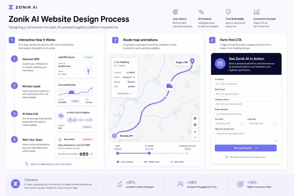 Zonik AI: How It Works, route map i demo form showcase